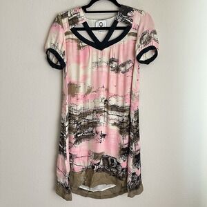Mayle Silk Harbor Print‎ Dress Women 2 Pink Strappy Cutout V-Neck Short Sleeve